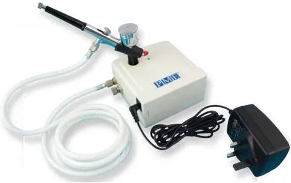 PME 1 Airbrush & Compressorset voor cakehandwerk en taartdecoratie, plastic, wit