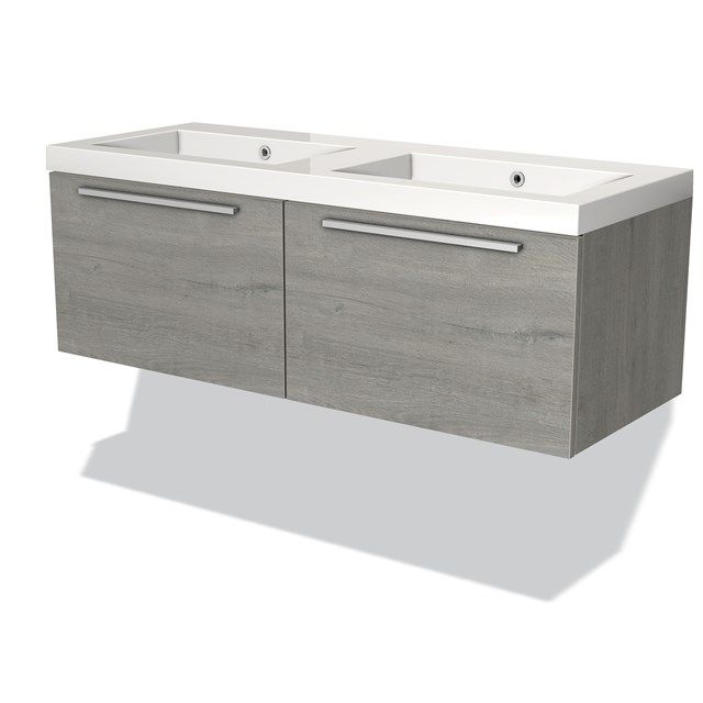 Maxaro Badkamermeubel 120cm Modulo Grijs Eiken 2 Lades Vlak Wastafel Mineraalmarmer