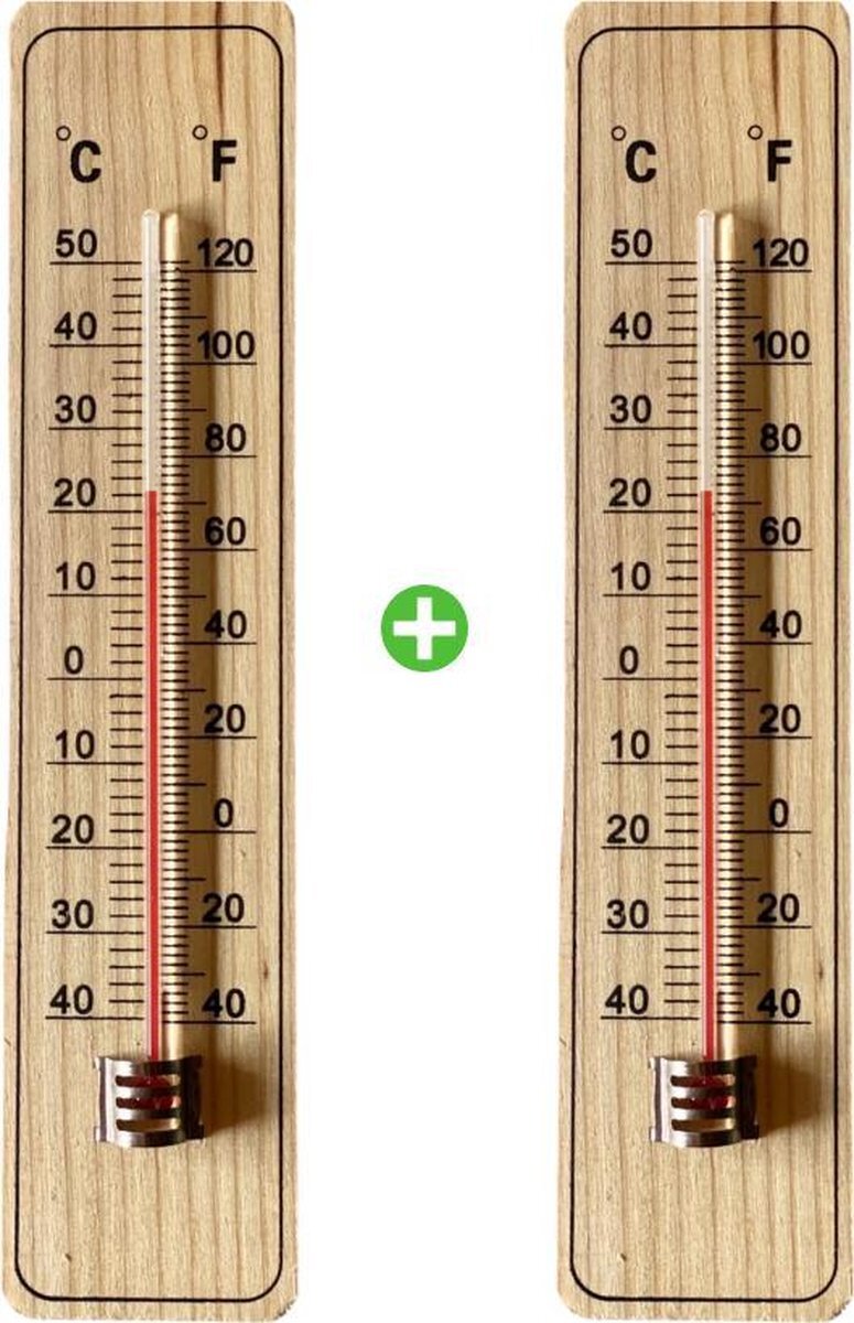 Fop en Bij 2x Buitenthermometer – Thermometer voor buiten – Tuin – Hout – 2 stuks