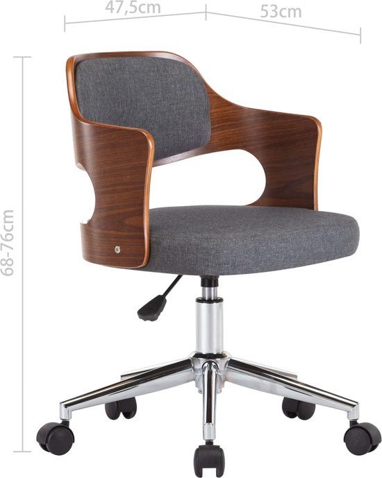 vidaXL Eetkamerstoelen - 2 stuks - draaibaar - gebogen - hout en stof - grijs
