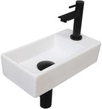 INK - Fonteinpack Porselein Rechts incl. Fonteinkraan - Design Sifon - Design Plug en Montageset - 360x180x90 Mm - Mat Wit/mat Zwart