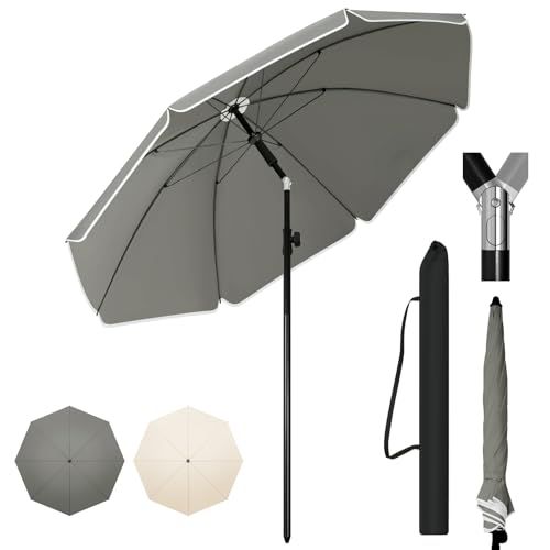 WOLTU Parasol φ 175 cm, Balkonscherm Strandscherm, UV-Bestendig, Waterdicht, in Hoogte Verstelbaar, 45° Knikbaar, Zonwering, Balkon, Terras, Strand, Tuin, Rond, Donkergrijs