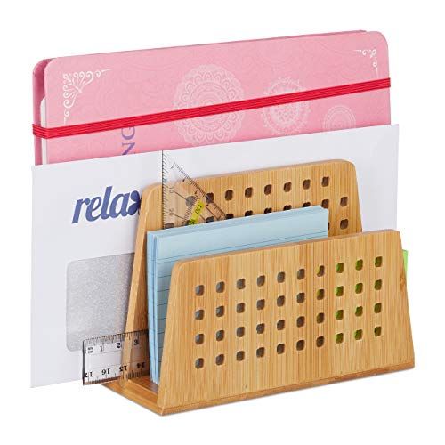 Relaxdays Bamboe, 2 geperforeerde vakken, praktische brievenstandaard, kantoorbenodigdheden, briefhouder DIN A5, naturel