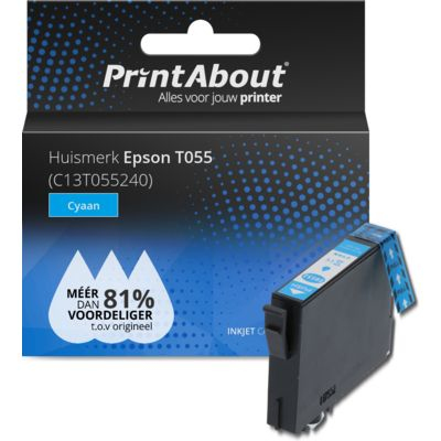 PrintAbout Huismerk Epson T055 (C13T055240) Inktcartridge Cyaan