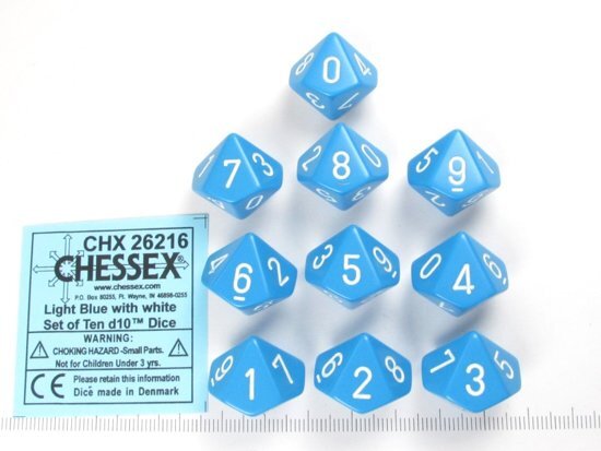 Chessex dobbelstenen set 10 10-zijdig Opaque Light Blue w/white