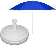 Merkloos Tuin parasol - met vulbare parasolvoet - doek blauw - D160 cm - polyester - Camping - UV straling bestendig