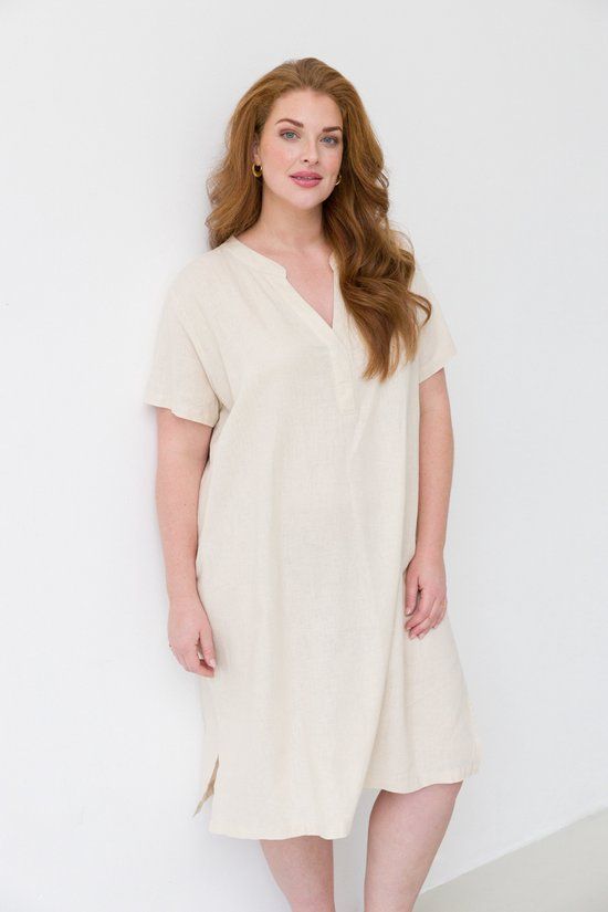 BASE LEVEL CURVY Yacinthe Jurk - Light Beige - Maat 3(52)