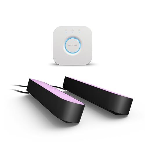 Philips Hue Play Tafellamp 2-Pack Basis Set en Hue Bridge - Wit en Gekleurd Licht - Zwart
