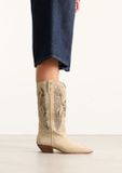 Sacha Dames Beige Suède Cowboylaarzen met Sierstiksels - Maat 37
