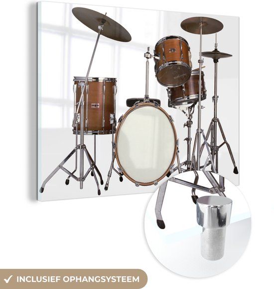 MuchoWow® Glass Painting 80x60 cm - Acrylic Glass Painting - Complete Drum Kit on a White Background - Photo on Glass - Paintings
