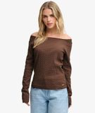 Superdry Bardot Off-shoulder Top Dames Lange Mouwen Shirts Kastanjebruin met stippen