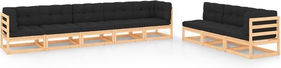 The Living Store Loungeset Grenenhout - Modulair - Antraciet - 70x70x67cm - Middenbank 5x - Hoekbank 3x