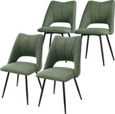 ML-Design eetkamerstoelen set van 4, groen, polyester zitting met zwarte metalen poten