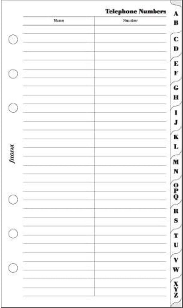 Filofax 131653 A-Z - register, 2 letters per tabel, wit