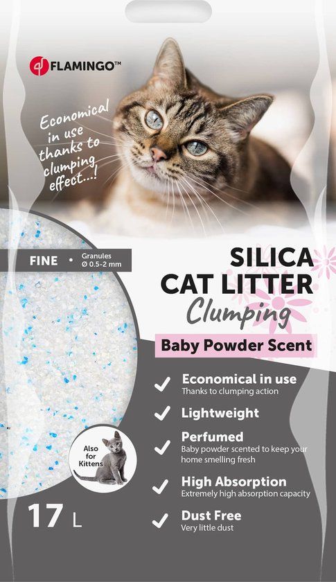 Flamingo Kattenbakvulling Silica met Babypoeder – 17L