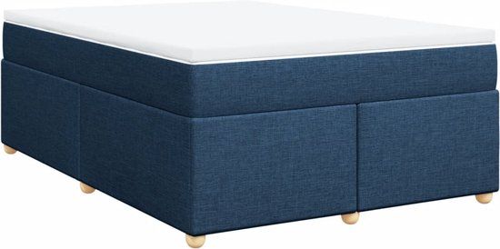 vidaXL Boxspring met matras stof blauw 160x200 cm