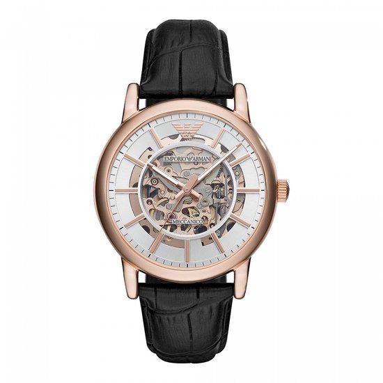 Emporio Armani Luigi AR60007 Herenhorloge - Rosékleurig - Zwart Lederen Band