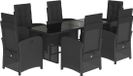 vidaXL Ensemble de jardin 7 pièces avec coussins, noir, en polyrotin