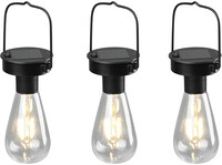 BES LED LED Hanglamp met Zonne-energie 3 Pack - Trion Camira - Dag en Nacht Sensor - Spatwaterdicht IP44 - Rond - Mat Zwart - Aluminium