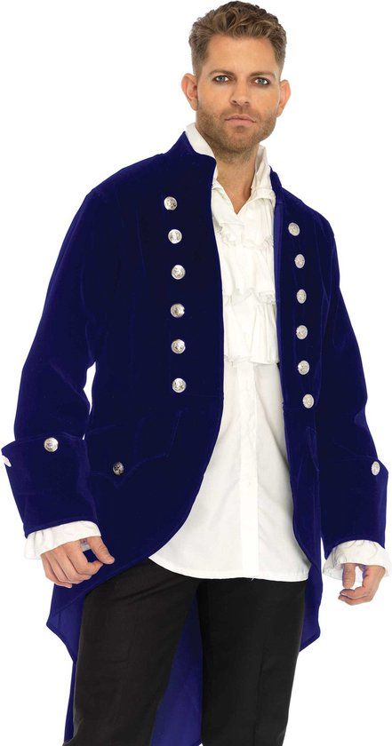Leg Avenue Long velvet coat - Blauw - Maat L - Mannen