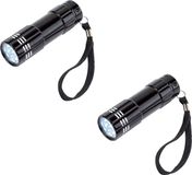 Petite lampe de poche LED puissante de 9 LED - 6 pièces - noir - 9 cm - avec piles et cordon - métal