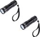 Petite lampe de poche LED puissante de 9 LED - 6 pièces - noir - 9 cm - avec piles et cordon - métal