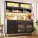 OKWISH Dressoir - Hoge Kast Met Ledverlichting En App-Bediening - 145 x 39 x 171 cm - Met Lade En Glasdeur - Zwart