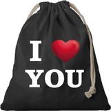 Bellatio Decorations 1x Canvas cadeautasje I love You zwart met koord 25 x 30 cm