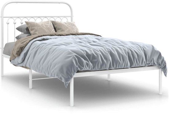 vidaXL Bedframe met hoofdbord metaal wit 107x203 cm
