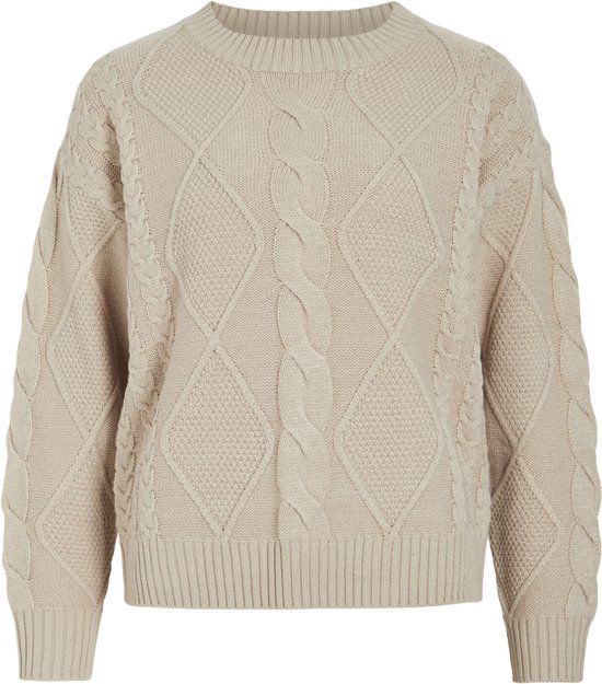 VILA VILOU O-NECK L/S CABLE KNIT TOP - NOOS - Feather Gray - Maat S