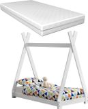 en.casa Lit tipi pour enfant, lit simple avec matelas 70x140 - blanc