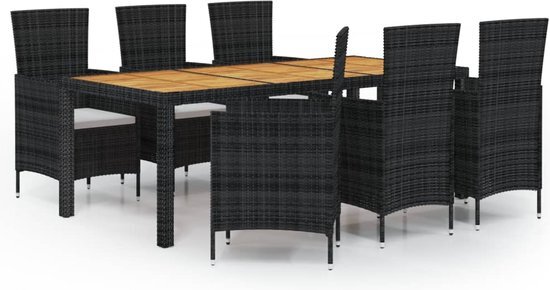 vidaXL 7-delige Tuinset met kussens poly rattan zwart