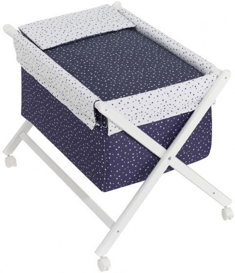 Interbaby wieg junior 90 x 72 cm hout/katoen wit/navy 4 delig navy