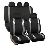 FH Group Stoffen autostoelhoezen voor de passagiersstoelen met lage rugleuning en afneembare hoofdsteun, universele pasvorm, compatibel met airbag, autostoelhoes voor SUV, sedan, bestelwagen, grijs