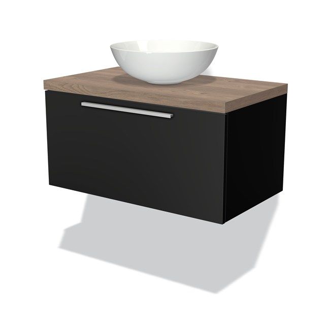 Maxaro Badkamermeubel Modulo Plato 80cm Mat Zwart 1 Lade Middenbruin Eiken