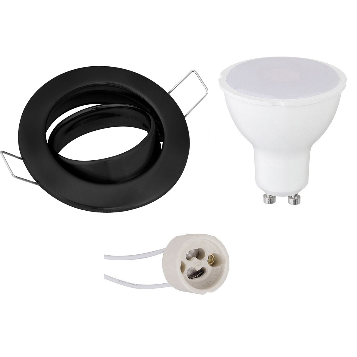 BES LED LED Spot Set - GU10 Fitting - Inbouw Rond - Mat Zwart - 6W - Helder/Koud Wit 6400K - Kantelbaar Ã˜82mm