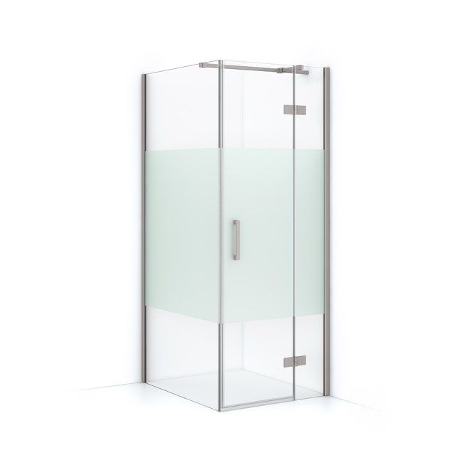 Maxaro Douchecabine Diamond 90x80cm 8mm Helder Veiligheidsglas met Matte Strook Geborsteld RVS