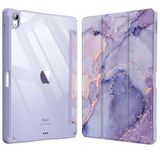 Fintie Hybrid dunne hoes voor iPad Air 11-inch M2 (2024), iPad Air 5e generatie (2022) / iPad Air 4e generatie (2020) 10,9-inch - hoes met transparante achterkant en pennenhouder, lila marmer