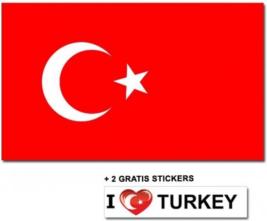 Turkse vlag met 2 gratis Turkije stickers