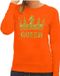 Bellatio Decorations Oranje Queen print sweater - trui met gouden glitter kroon - voor dames - Koningsdag supporter kleding M