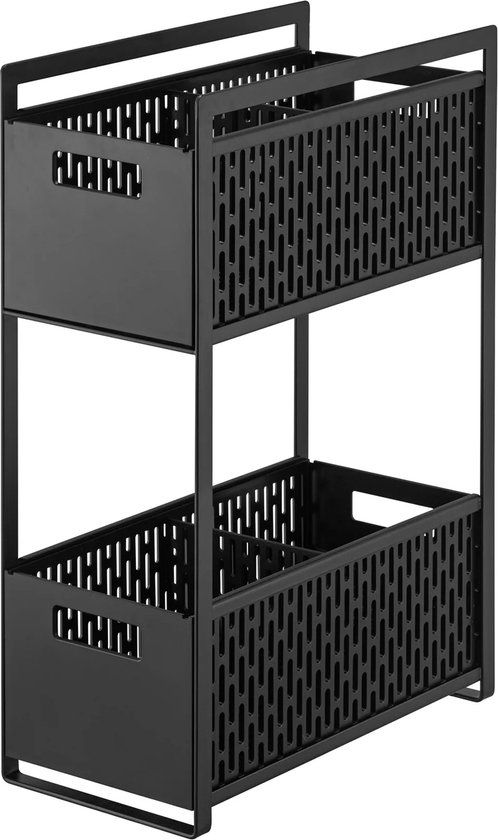 Yamazaki Tower Keukenrek met Manden - 2 niveaus - Zwart