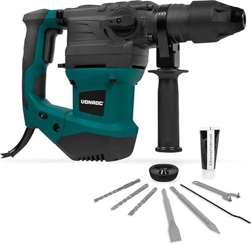 VONROC Boorhamer 1800W – 6 Joule – SDS plus – 4 Functies – Incl. 3 SDS-plus boren en 2 SDS-plus beitels