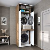 Roomart DORA-I Wasmachine Ombouwkast 70x230 cm met Opzetkast - Wit Eiken