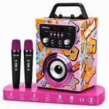 Merkloos Karaokeset kinderen - Karaoke speelgoed - Roze - Bluetooth luidspreker met 2 draadloze microfoons