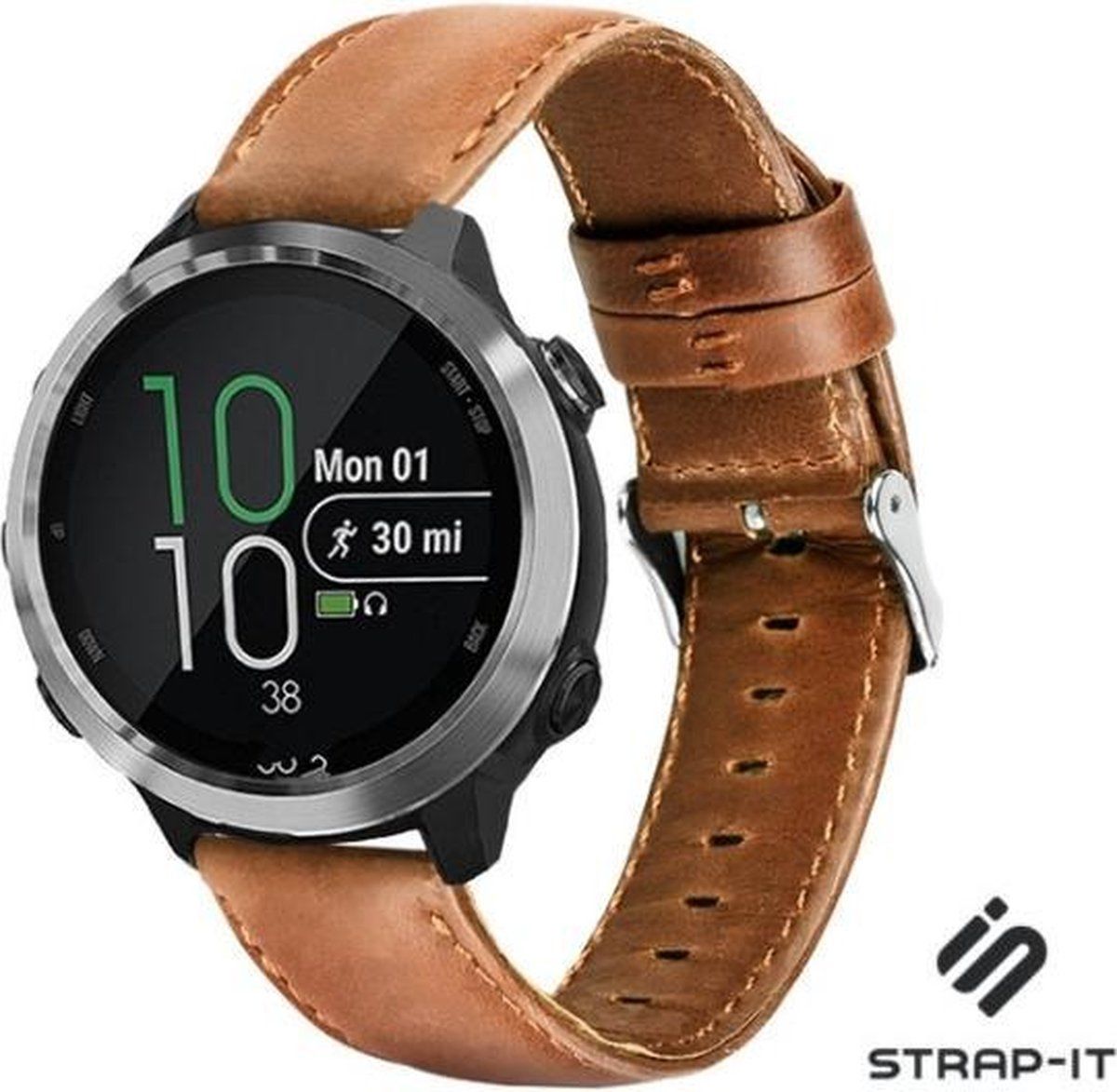 Strap-it Garmin Vivoactive 4 leren band - 45mm - bruin