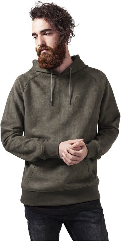 Urban Classics Imitation Suede Hoody - Olijf - Maat M