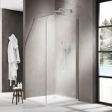 FortiFura Galeria Inloopdouche - 140x200cm - Afgeronde Glaswand - Rechts - Ribbel Glas - Wandarm - Hoogglans Chroom