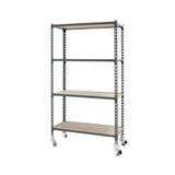 Simon Rack Metalen stelling met wielen 1575x900x300 mm - Maderclick | 4 niveaus, Houten legbord, 75 kg buigbelasting, Corrosiewerende coating, Montage met kliksysteem, Grijs