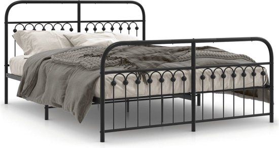 vidaXL Bedframe met hoofd- en voeteneinde Metaal Zwart 150x200 cm