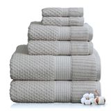 NY Loft 100% katoenen handdoekenset 6-delig | Super zacht en absorberend sneldrogend 2 badhanddoeken 2 handdoeken en 2 washandjes | Getextureerd en duurzaam katoen | Trinity Collection
